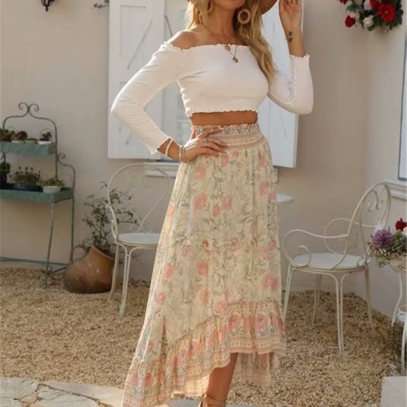 Boho Hippie Gypsy Floral High Low Maxi Skirt - Picture 3 of 4